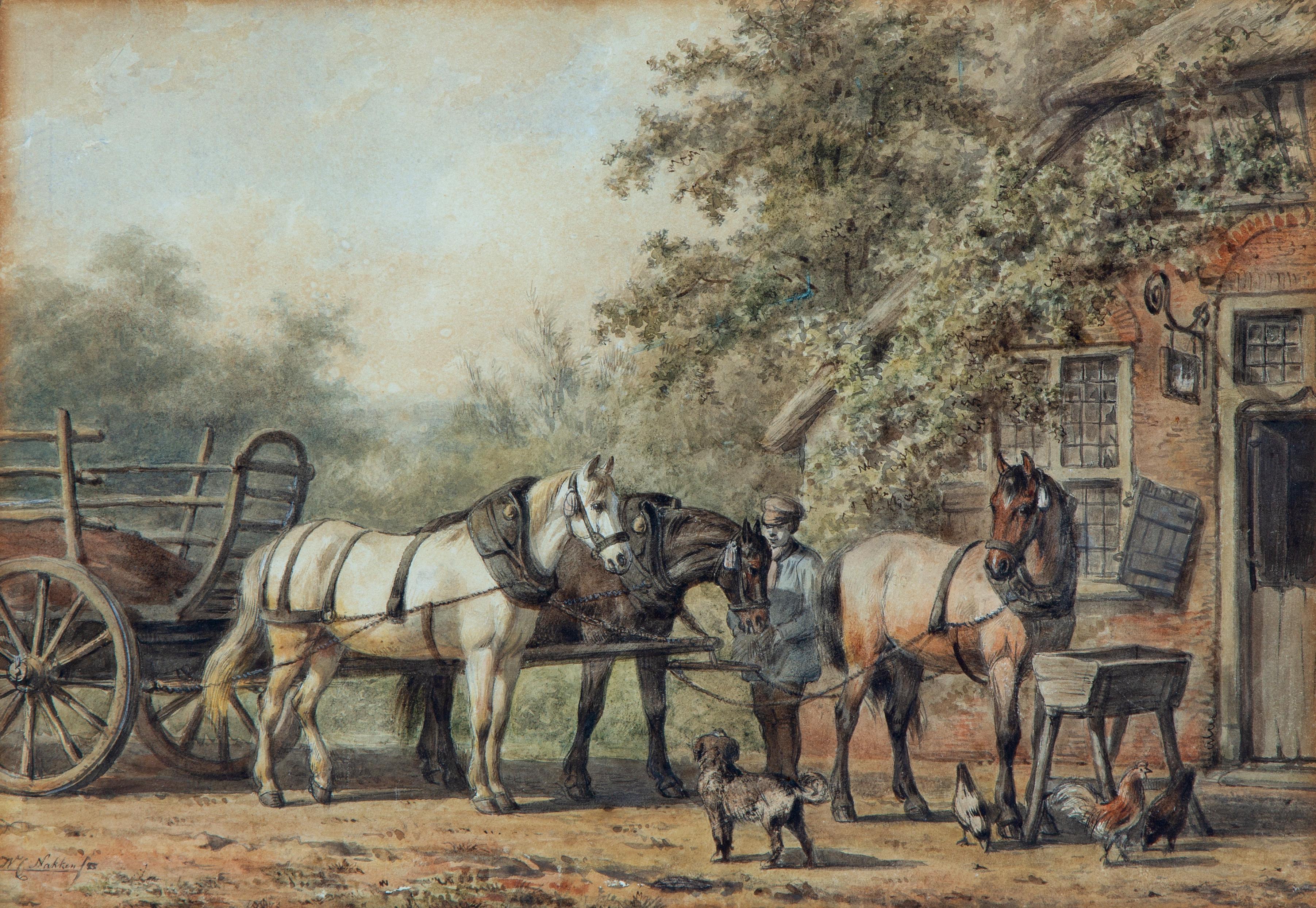 A horse-drawn-carriage at the farm