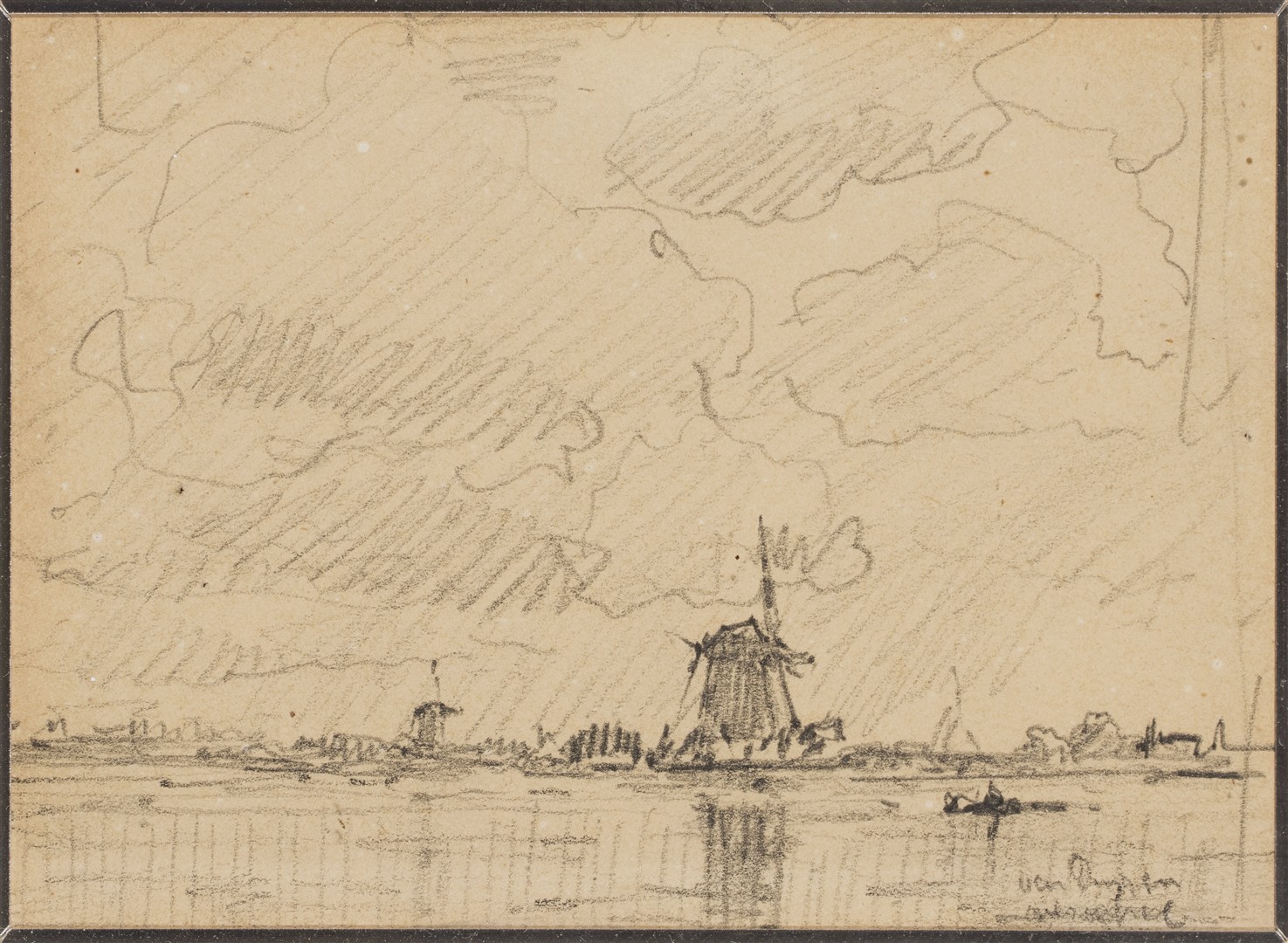 'Overschie', Landschap met molens langs de vaart