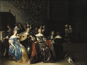 An elegant company making merry in an interior